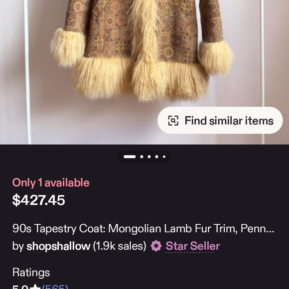 Penny Lane Jacket Mongolian Lamb Fur Tapestry Coat Medium - Picture 10 of 16